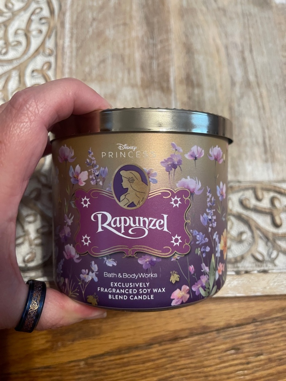 Bath & Body Works Rapunzel Floral Candle in Purple & Gold